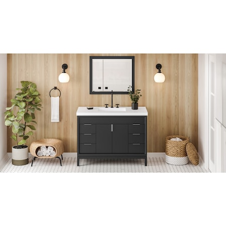 Jeffrey Alexander 48In. Black Theodora Vanity, Lavante Cultured Marble Vessel Vanity Top, Integrated Rectangle Bowl VKITTHE48BKLAR